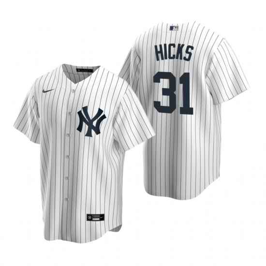 Mens Nike New York Yankees 31 Aaron Hicks White Home Stitched Baseball Jerse
